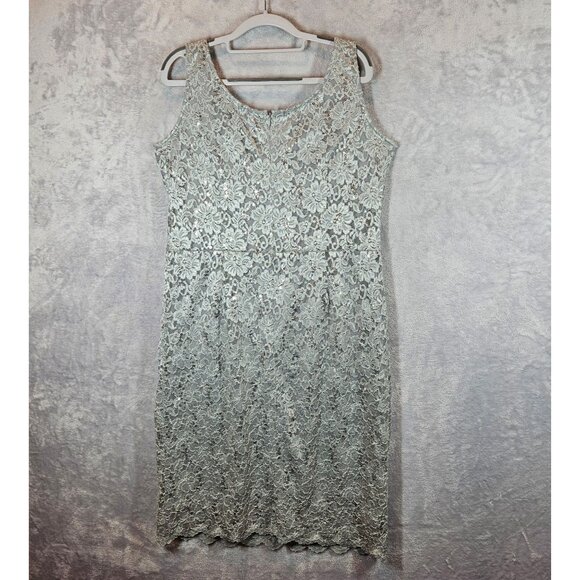 R&M Richards Womens 12 Sequin Lace Jacket Dress Set Sequins Silver Gray formal - Picture 7 of 16